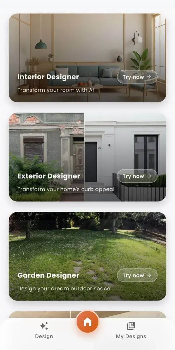 DecorAI AI interior design app preview — before and after room redesign on iPhone
