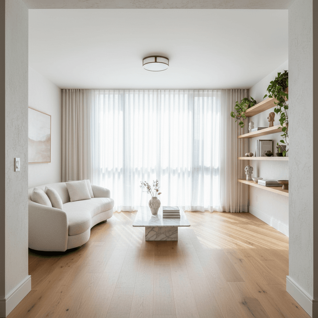 AI interior design result — beautifully renovated modern living room redesigned with DecorAI ai room design app