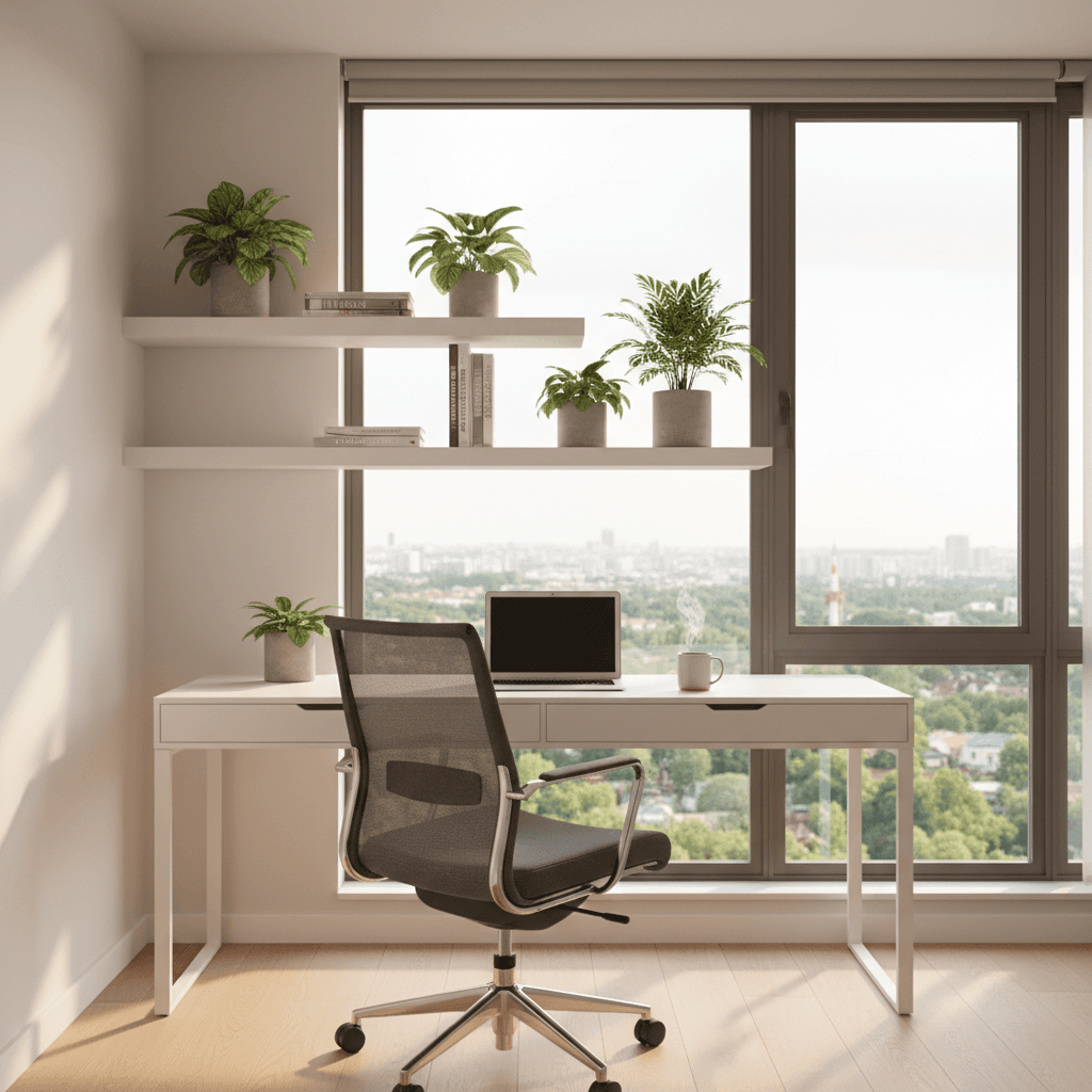 AI home office design — productive minimalist workspace ai room design result